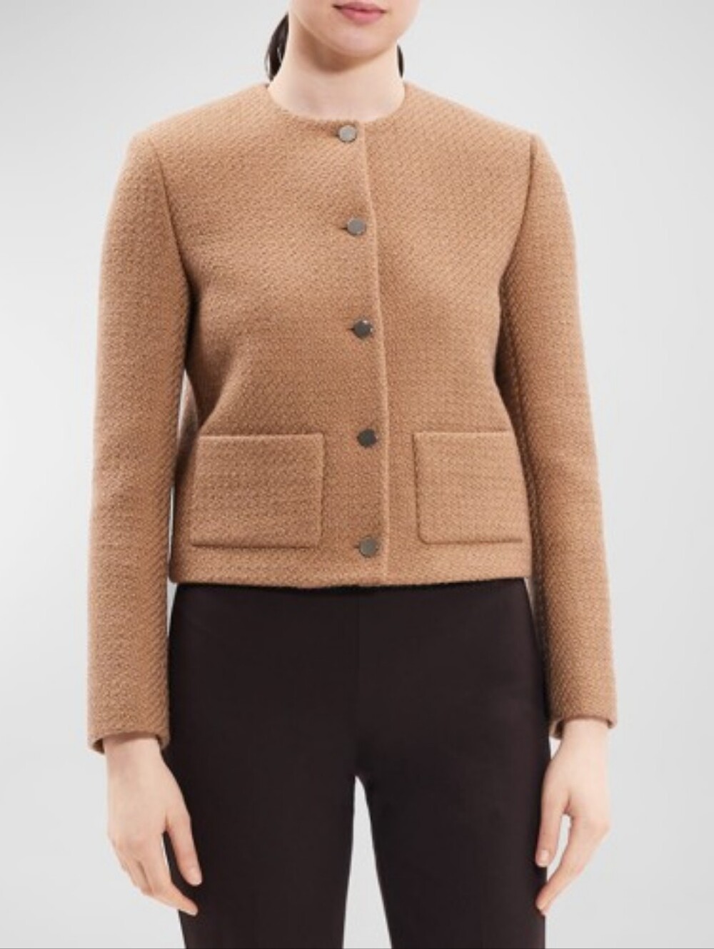 Theory Holiday Tweed Wool Blend Cropped Jacket In Palomino Size 8